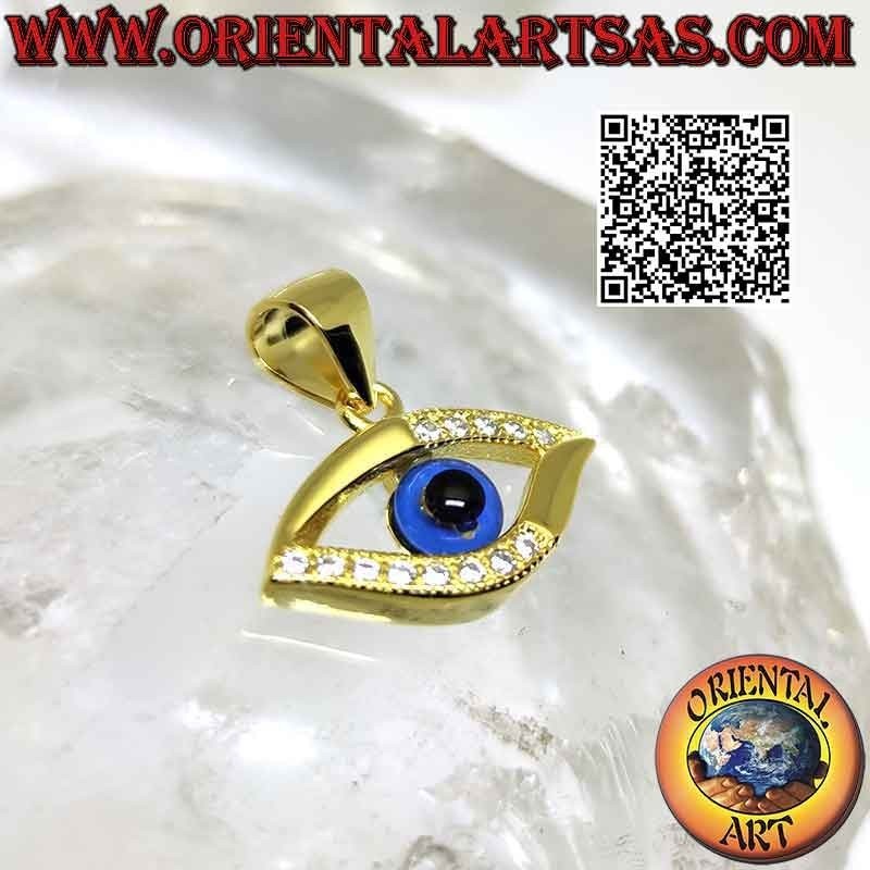 Silver pendant, eye of Allah with cubic zirconia quarters