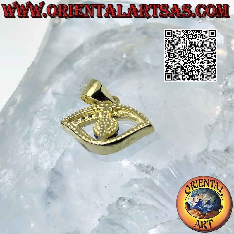 Pendentif en argent plaqué or, oeil d'Allah avec zircons cubiques en quartiers