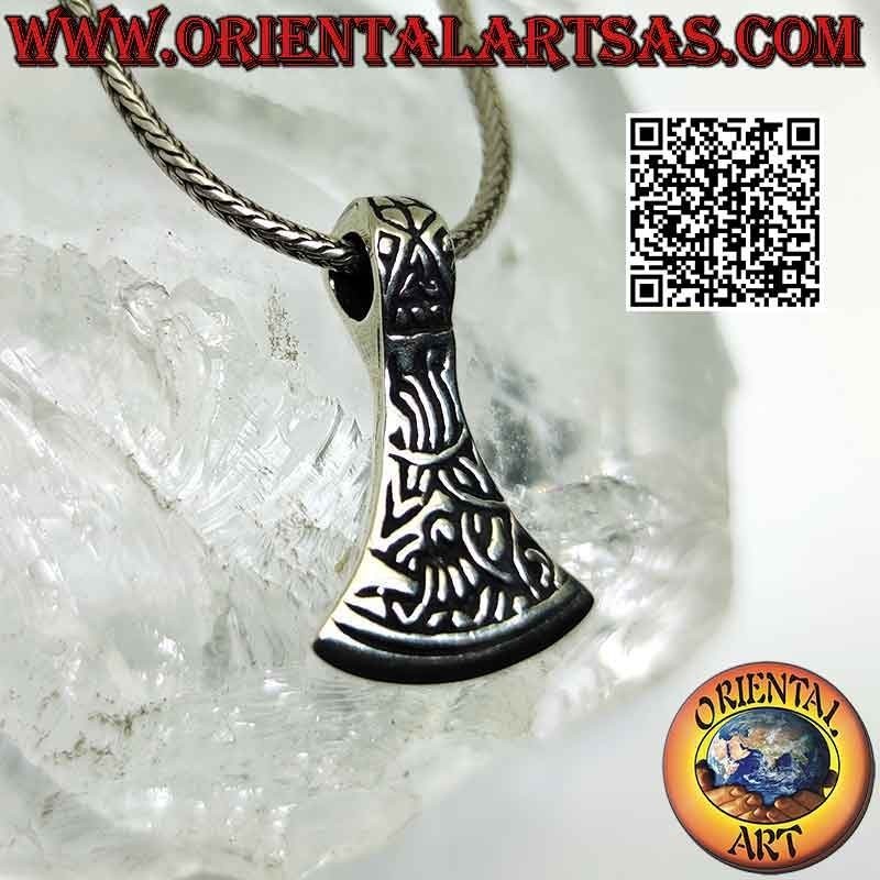 Norse ax blade silver pendant with Celtic engravings