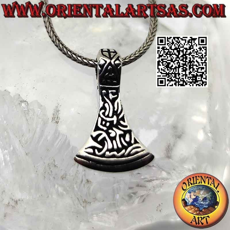 Norse ax blade silver pendant with Celtic engravings