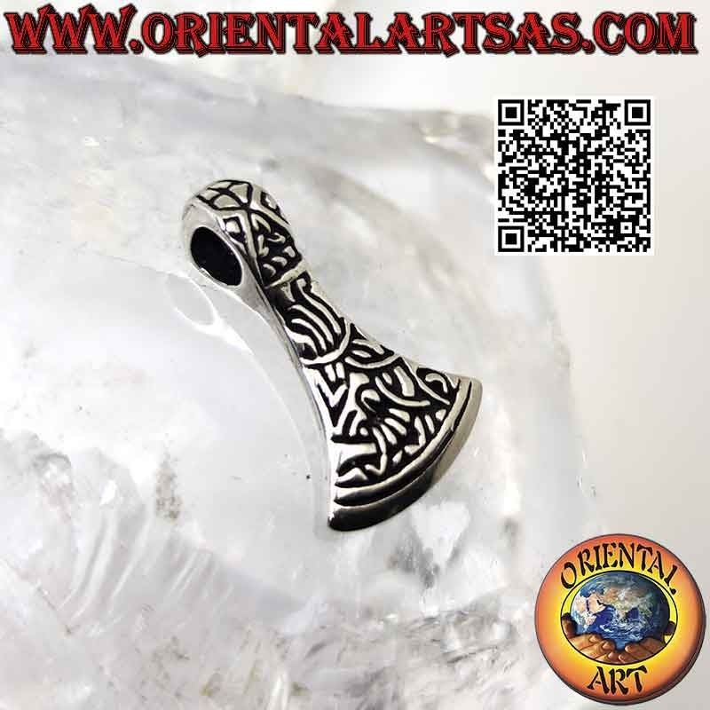 Norse ax blade silver pendant with Celtic engravings