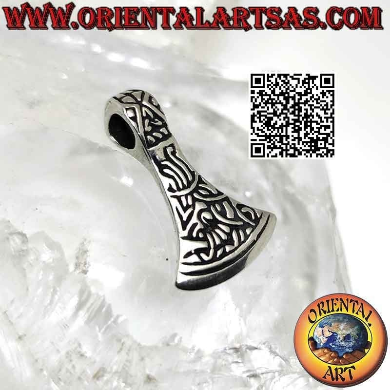 Norse ax blade silver pendant with Celtic engravings