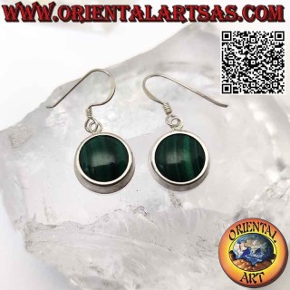 Orecchini in argento con malachite tonda e bordo liscio spesso