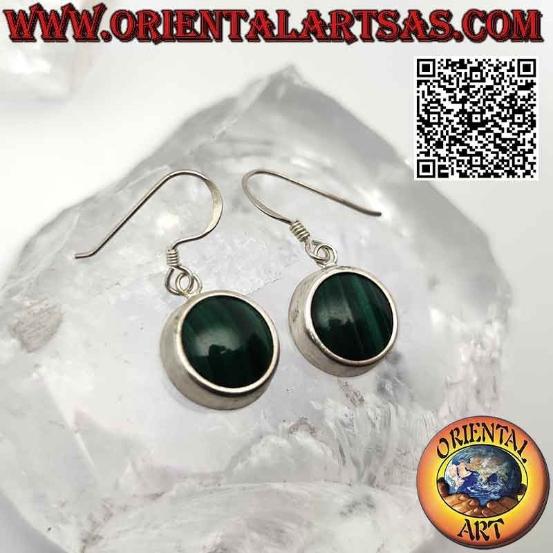 Orecchini in argento con malachite tonda e bordo liscio spesso
