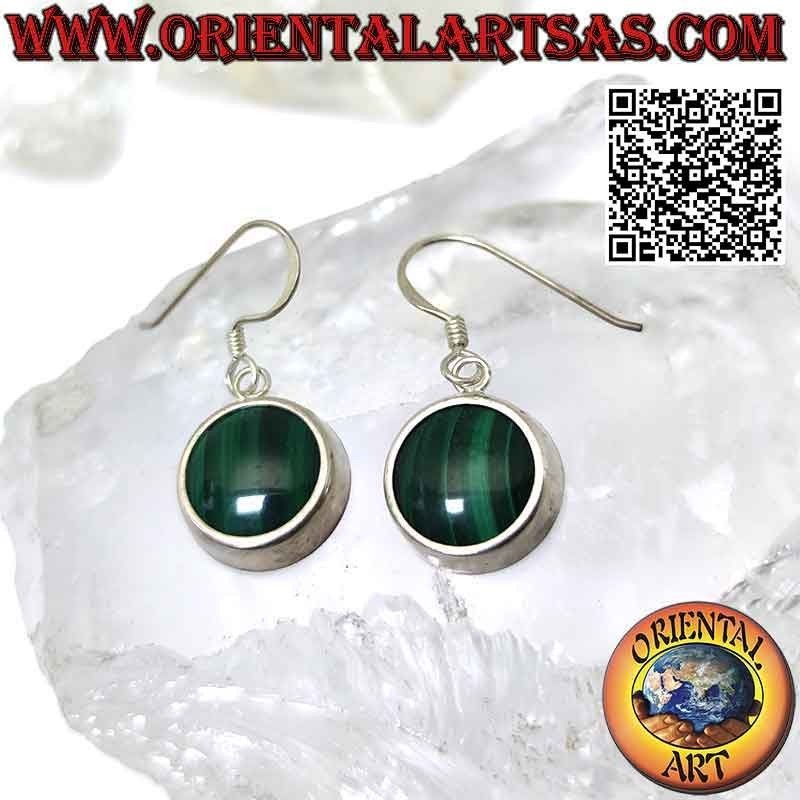 Orecchini in argento con malachite tonda e bordo liscio spesso