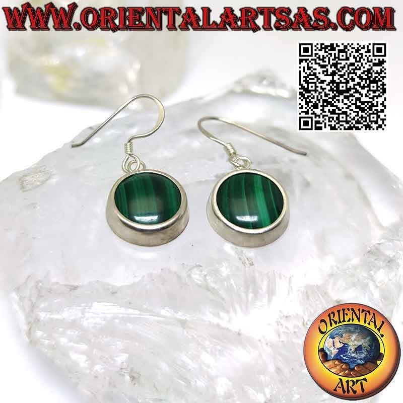 Silver earrings with round malachite and thick smooth edge