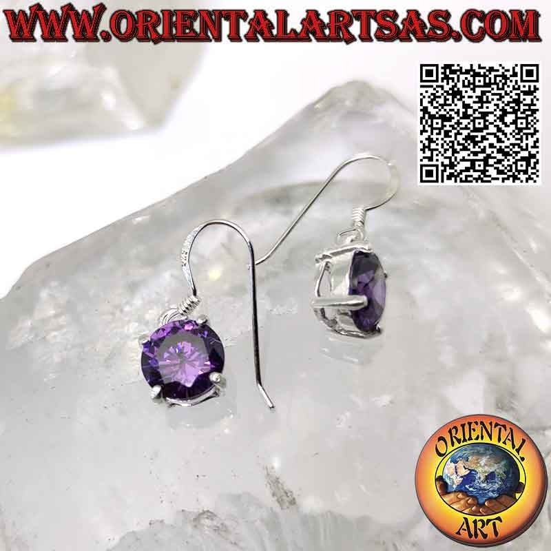 Silberohrringe mit rundem Amethyst auf glattem Doppelrahmen