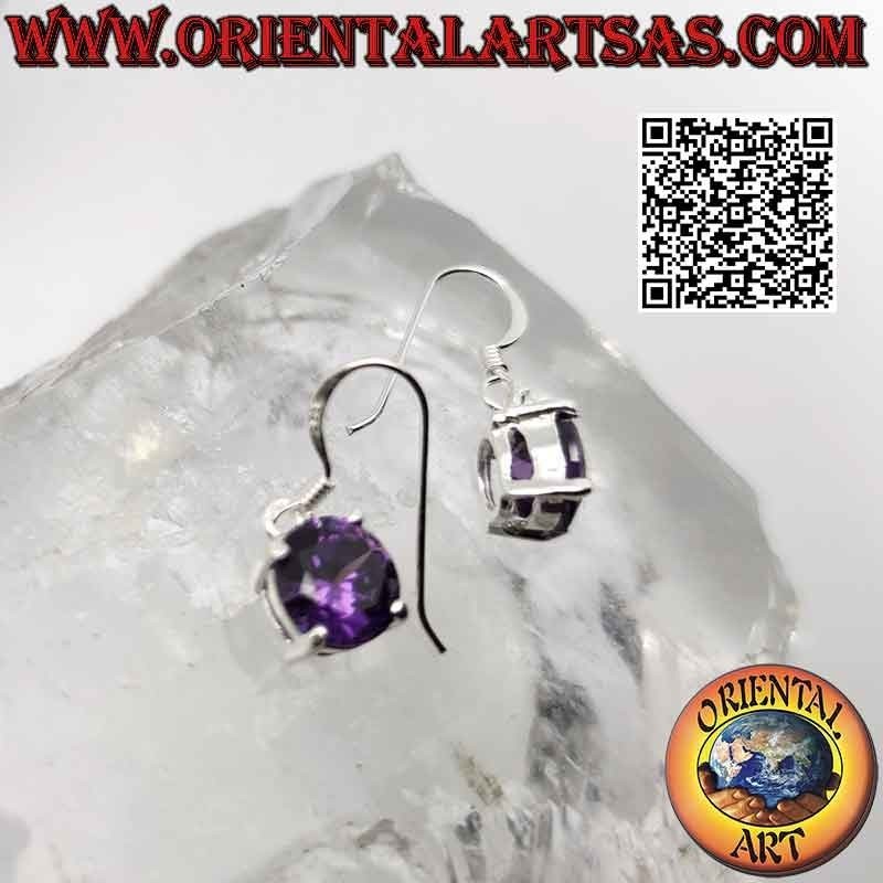Silver earrings with round amethyst on a smooth double frame