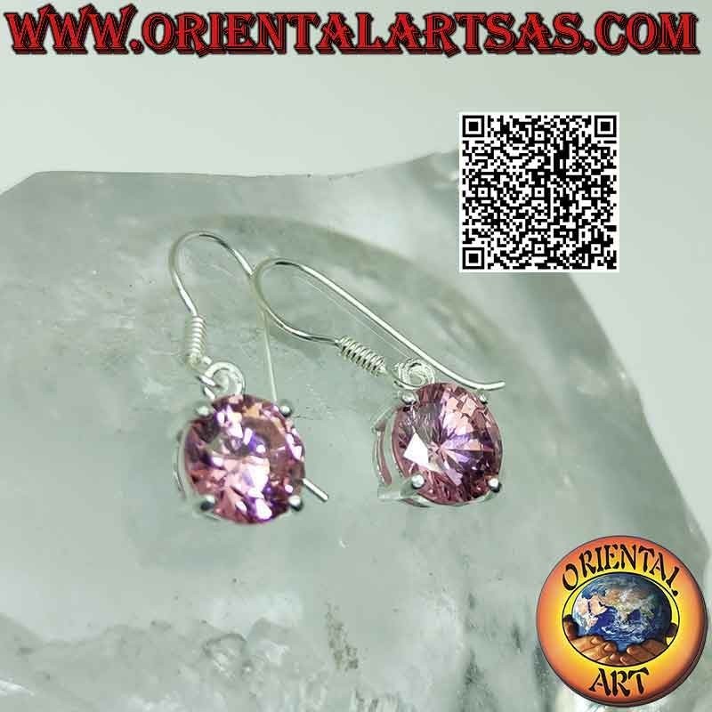 Boucles d'oreilles en argent avec une rose ronde de France sur monture lisse