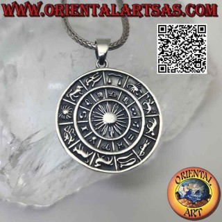 Colgante de plata, rueda del horóscopo del zodiaco (Ø 27 mm)