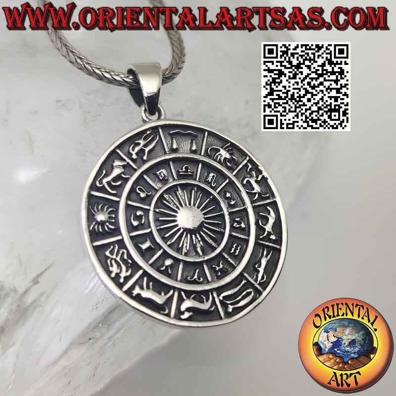 Colgante de plata, rueda del horóscopo del zodiaco (Ø 27 mm)