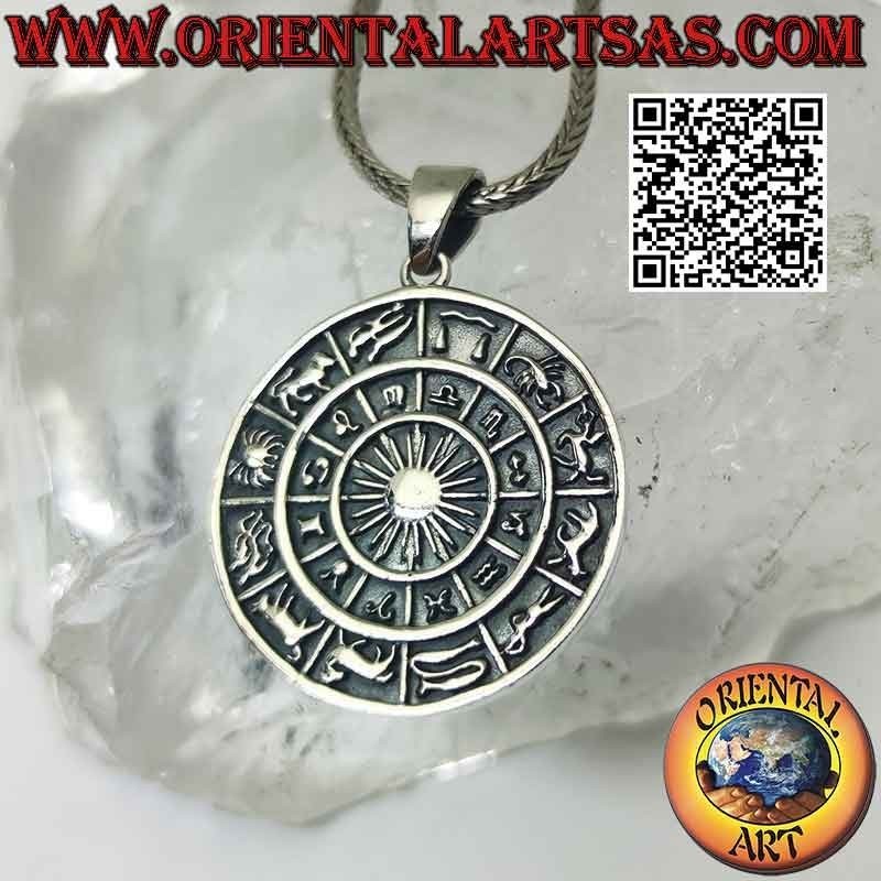 Pendentif en argent, roue d'horoscope du zodiaque (Ø 27 mm)