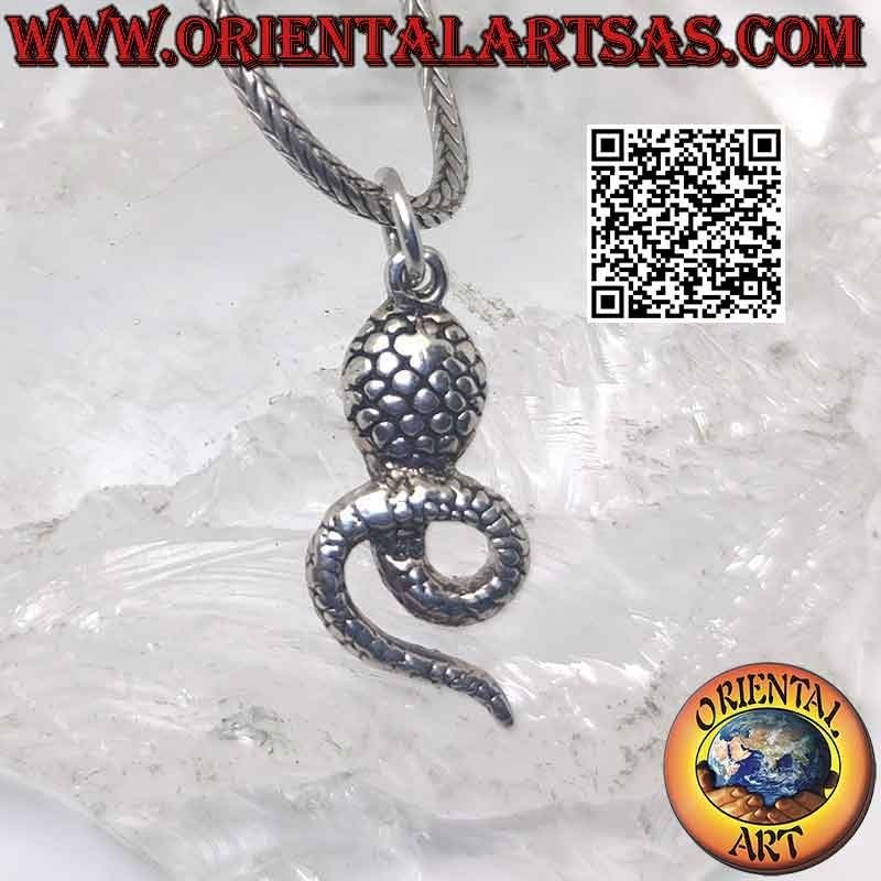 Colgante de plata, cobra en posición frontal