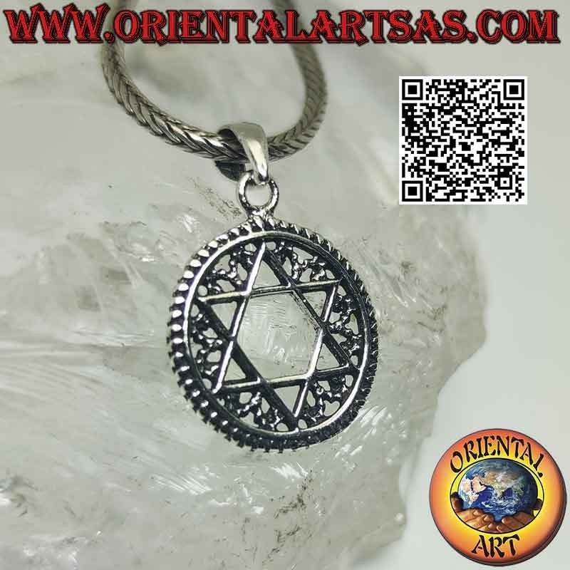 Silver pendant, star of David Jewish star in the circle