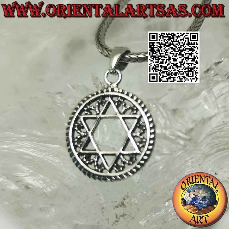 Silver pendant, star of David Jewish star in the circle
