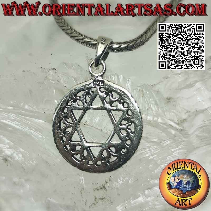 Silver pendant, star of David Jewish star in the circle