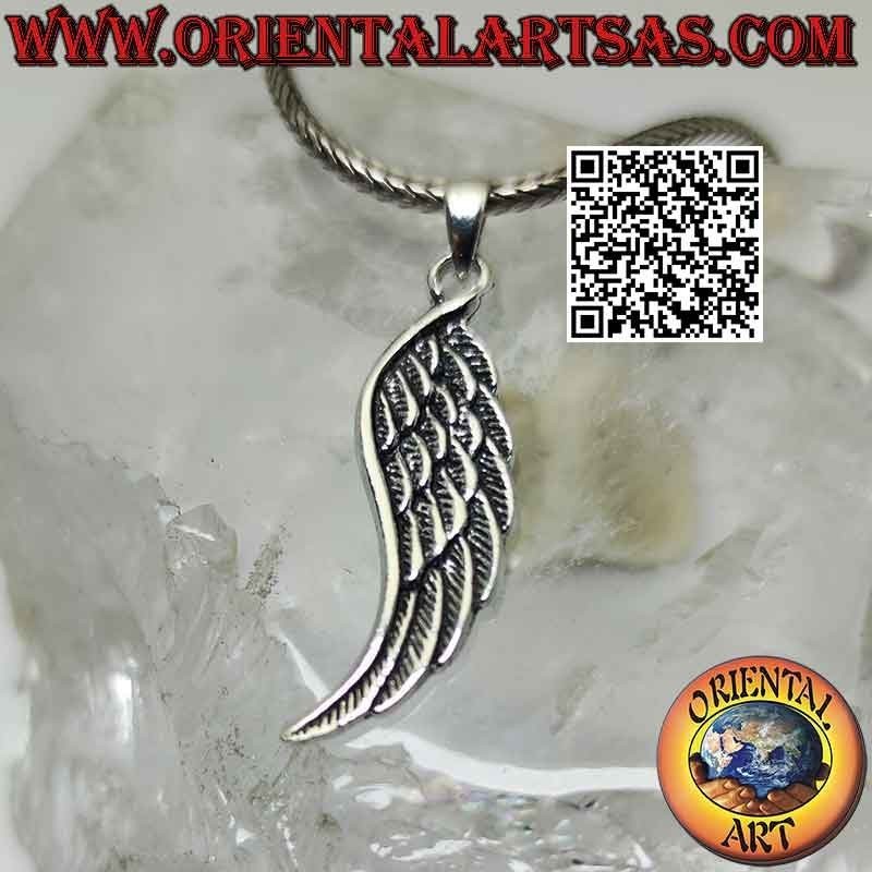 Pendentif en argent, aile d'ange double face avec plumes en relief