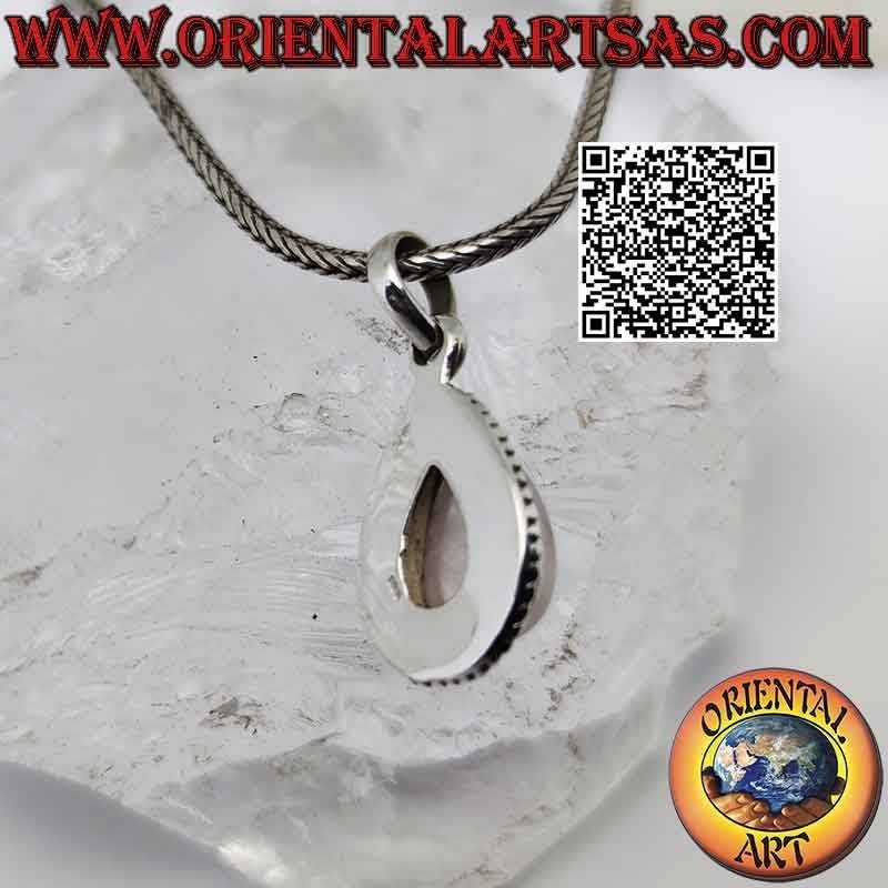 Silver pendant with drop-shaped rose quartz, intertwining and microspheres