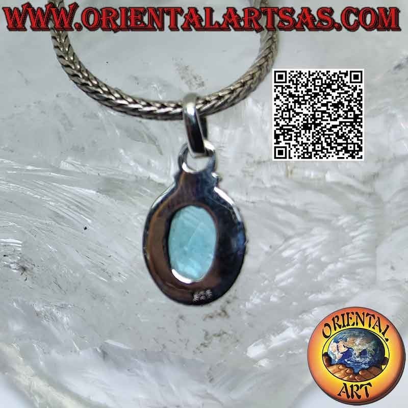 Silver pendant with faceted oval topaz, weave and balls