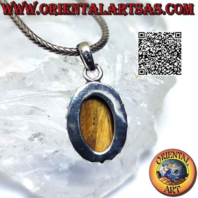 Colgante de plata con ojo de tigre ovalado y bolas espaciadas