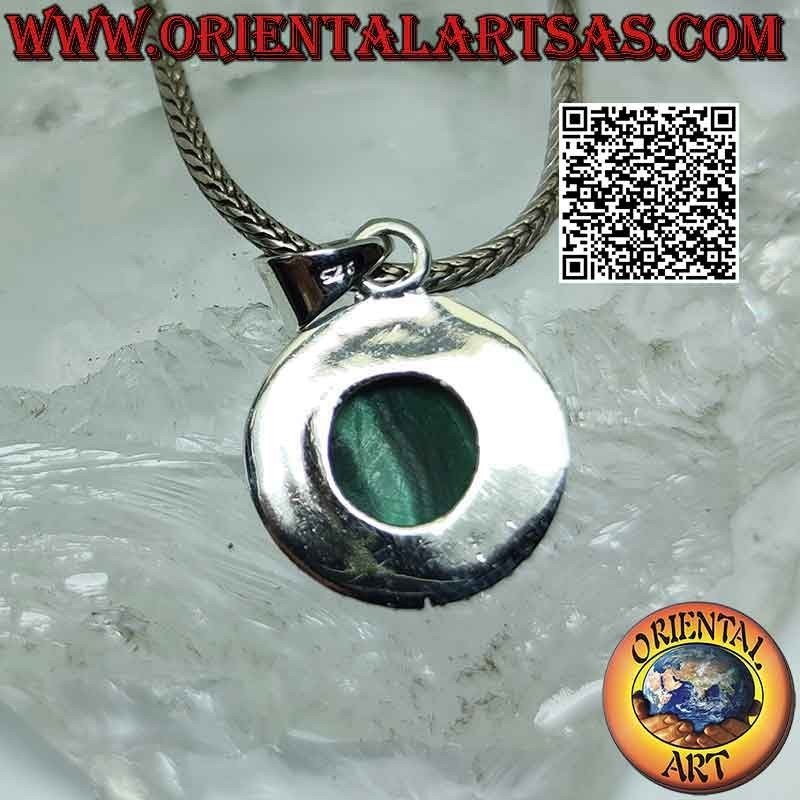 Pendentif en argent avec cabochon rond malachite et microsphères lisses