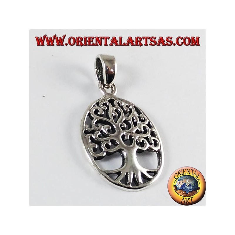 ciondolo d'argento, albero della vita ( ovale )