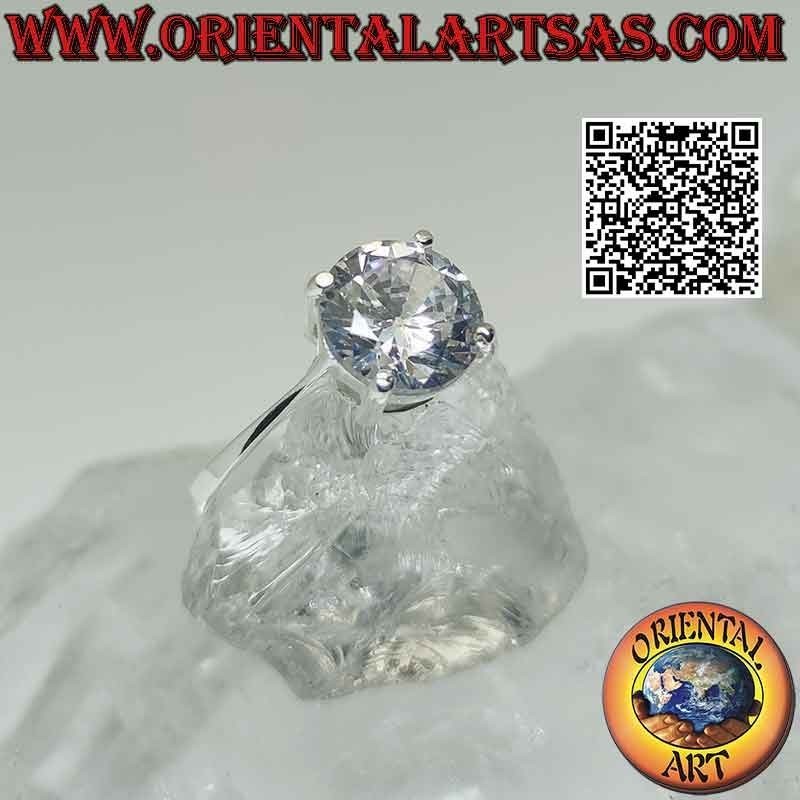 Anello in argento con zircone bianco sfaccettato tondo (Ø 8 mm)