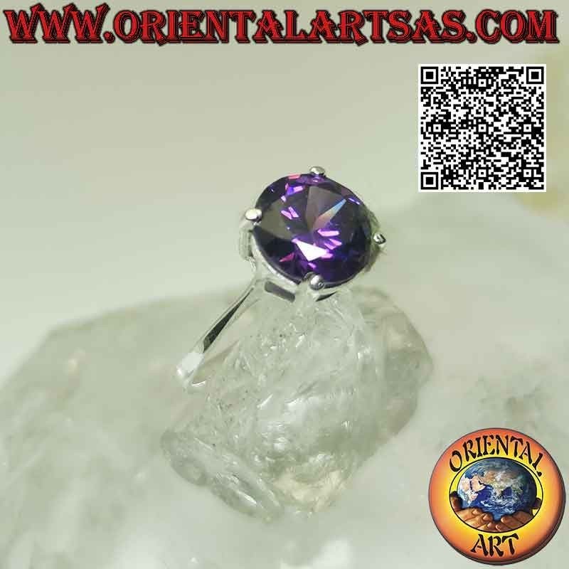 Silver ring with round faceted synthetic amethyst (Ø 8 mm)