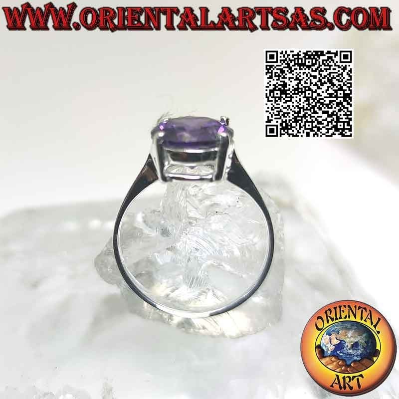 Silver ring with round faceted synthetic amethyst (Ø 8 mm)