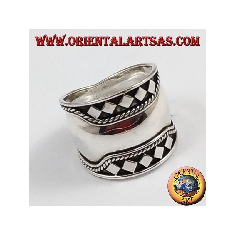 Anello fascia larga in argento, Bali, rombo