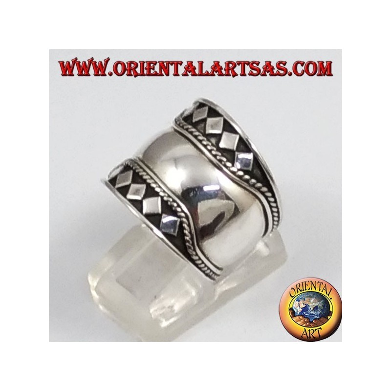 Anello fascia larga in argento, Bali, rombo