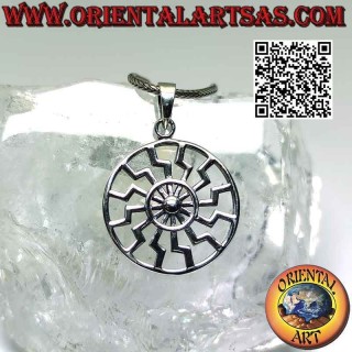 Pendentif argent, soleil noir ou roue solaire ajourée lisse (Ø 27 mm)