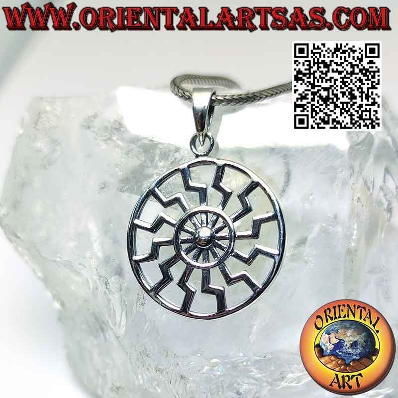 Pendentif argent, soleil noir ou roue solaire ajourée (Ø 27 mm)