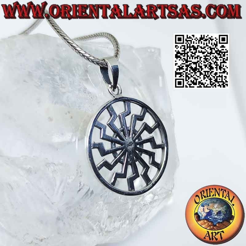 Pendentif argent, soleil noir ou roue solaire ajourée (Ø 27 mm)
