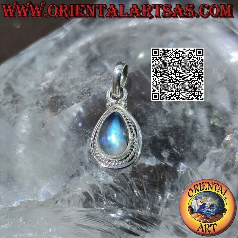 Colgante de plata con labradorita en forma de lágrima, entrelazados y de línea suave