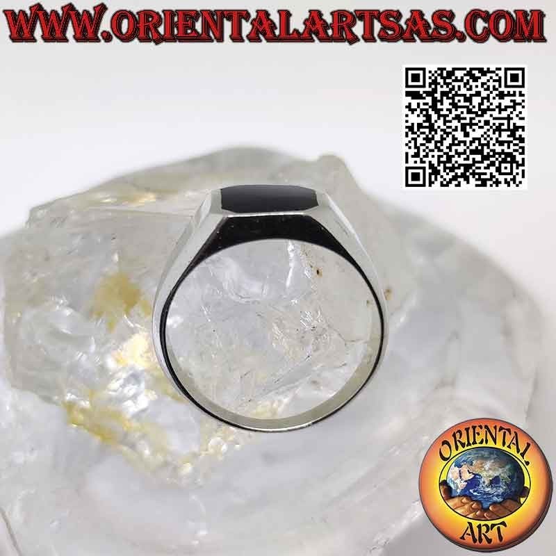 Silberring mit facettiertem quadratischem Onyx und glattem Rahmen