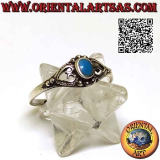 Silver ring with small oval turquoise between pierced heart