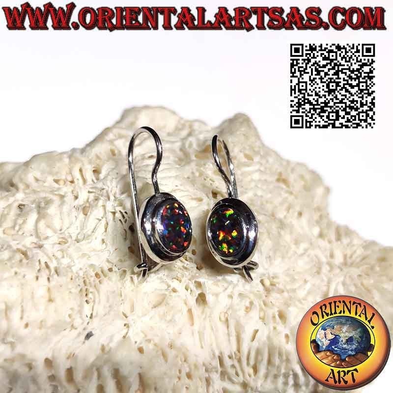 Boucles d'oreilles en argent avec opale de feu ovale à bord lisse