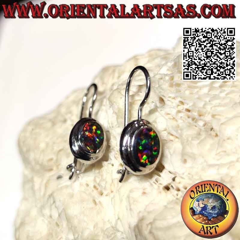 Silver earrings with oval fire opal with smooth edge
