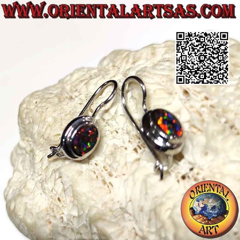 Silver earrings with oval fire opal with smooth edge