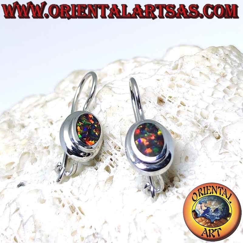 Silver earrings with oval fire opal with smooth edge