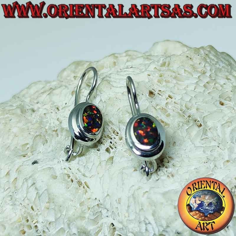 Boucles d'oreilles en argent avec opale de feu ovale à bord lisse