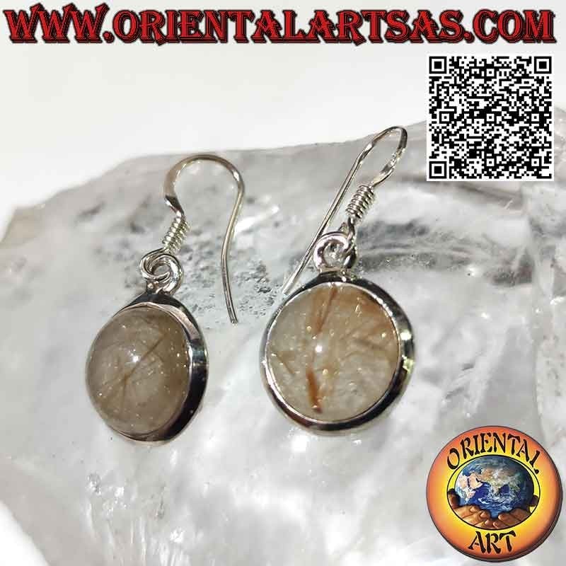Orecchini in argento con quarzo rutilato (golden quartz) tondo