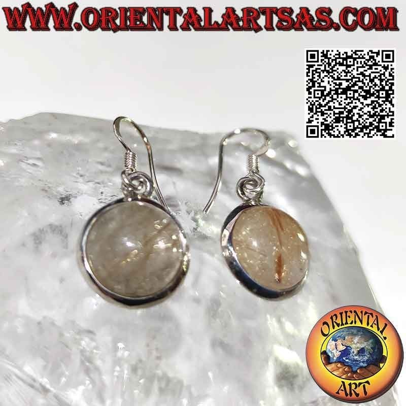 Boucles d'oreilles en argent avec quartz rutile rond (quartz doré).