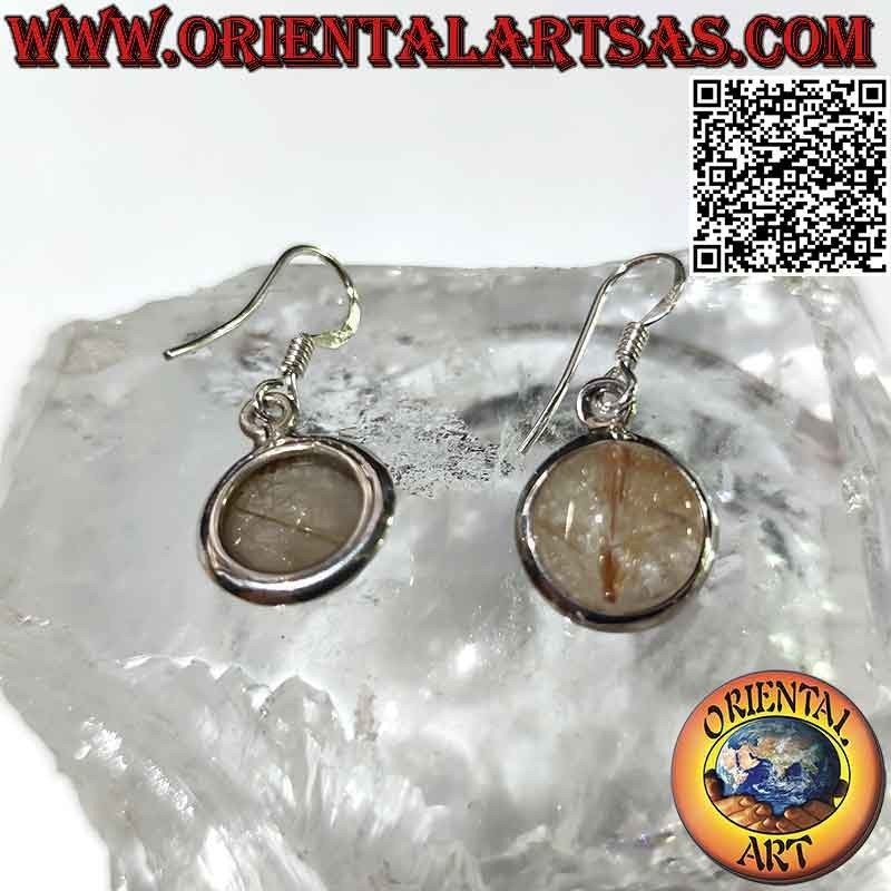 Boucles d'oreilles en argent avec quartz rutile rond (quartz doré).