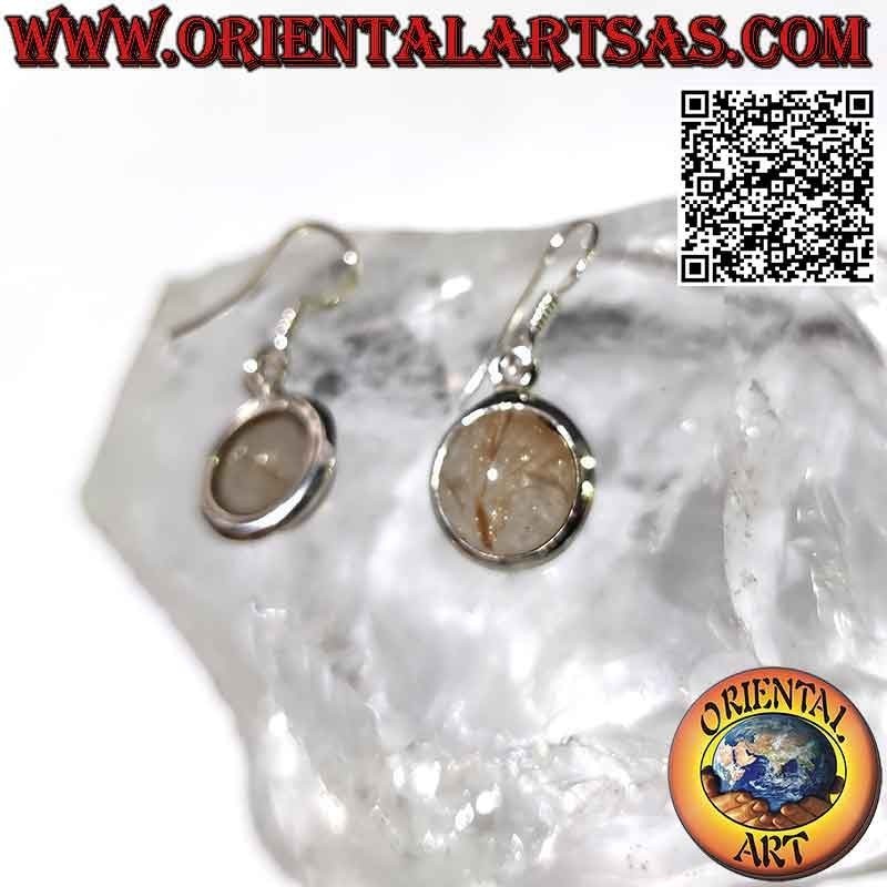 Boucles d'oreilles en argent avec quartz rutile rond (quartz doré).
