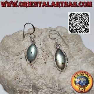 Orecchini in argento con labradorite a navetta cabochon su montatura liscia