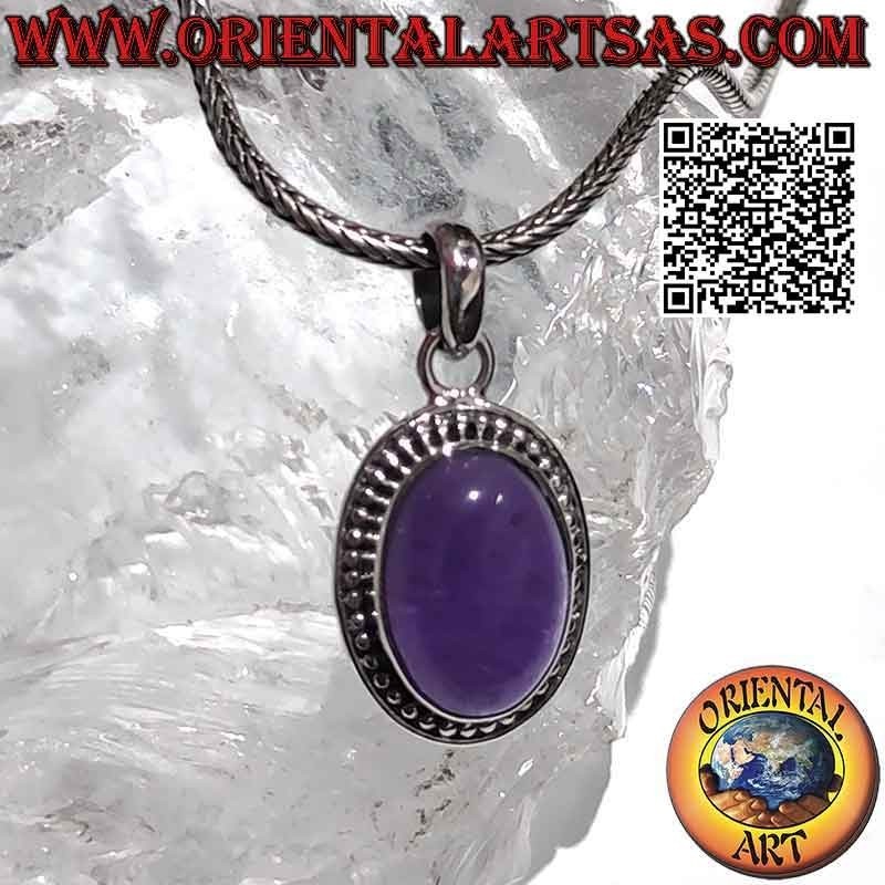 Silberanhänger mit großen ovalen Amethyst-Cabochonkugeln und Linie