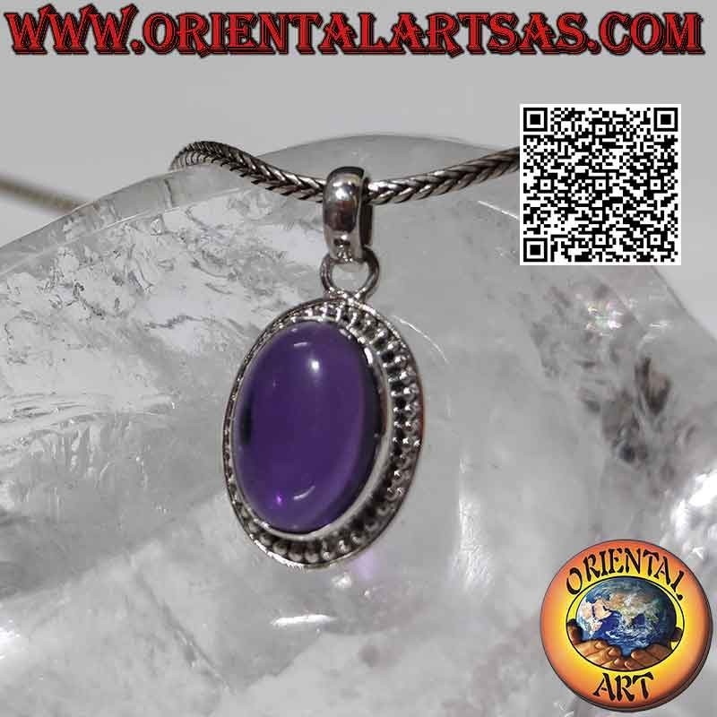Colgante de plata con grandes bolas ovaladas de amatista cabujón y línea