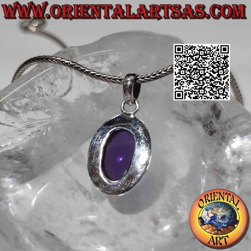 Silberanhänger mit großen ovalen Amethyst-Cabochonkugeln und Linie